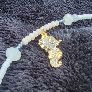 Womens Gemstone glass gold plated seahorse white Druzy bracelet
